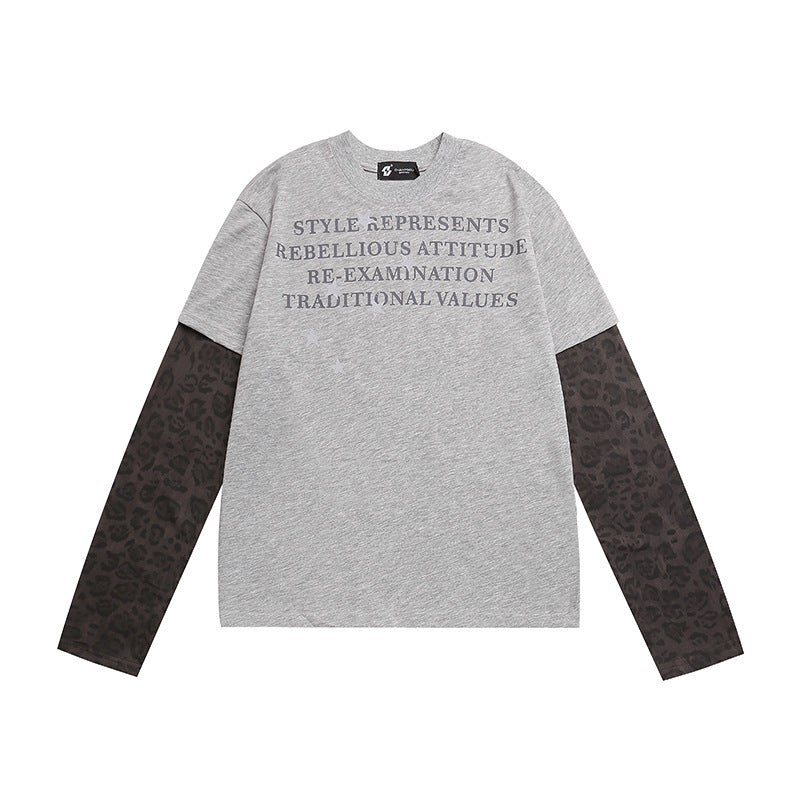 Damen Lagen-Langarmshirt mit Kontrastärmeln im Leo-Muster und Statement-Print Nord Taschen