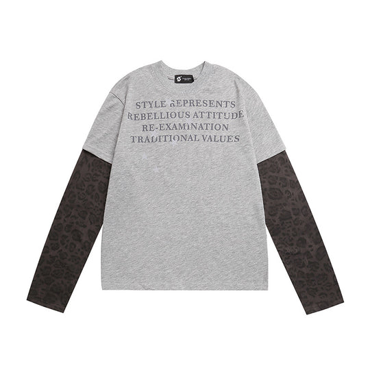 Damen Lagen-Langarmshirt mit Kontrastärmeln im Leo-Muster und Statement-Print Nord Taschen