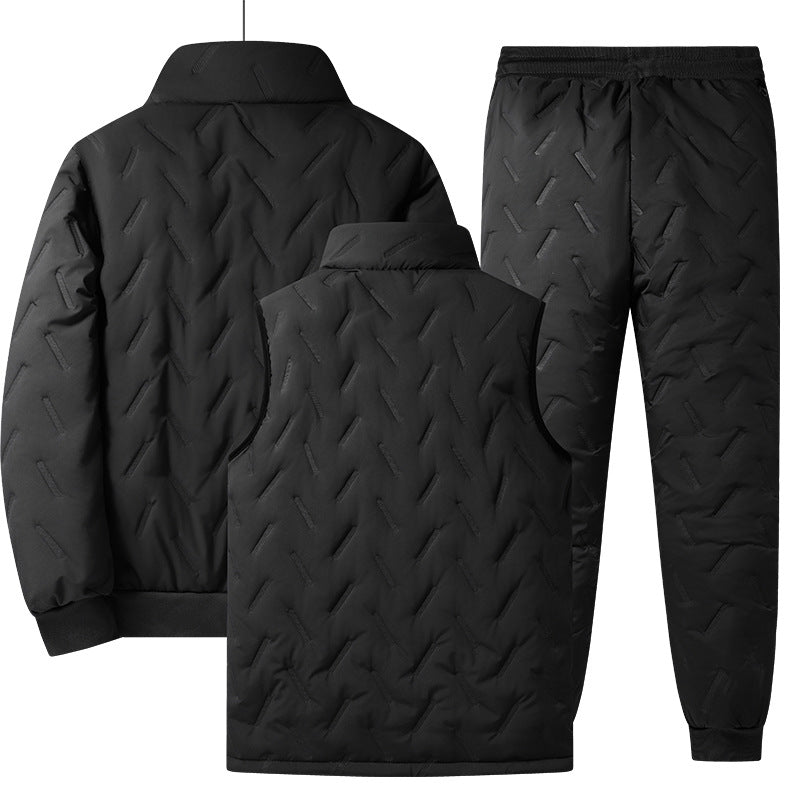 Herren Dreiteiliges gestepptes Winter-Set mit Teddyfutter — Stehkragenjacke, wattierte Weste & Thermohose Nord Taschen