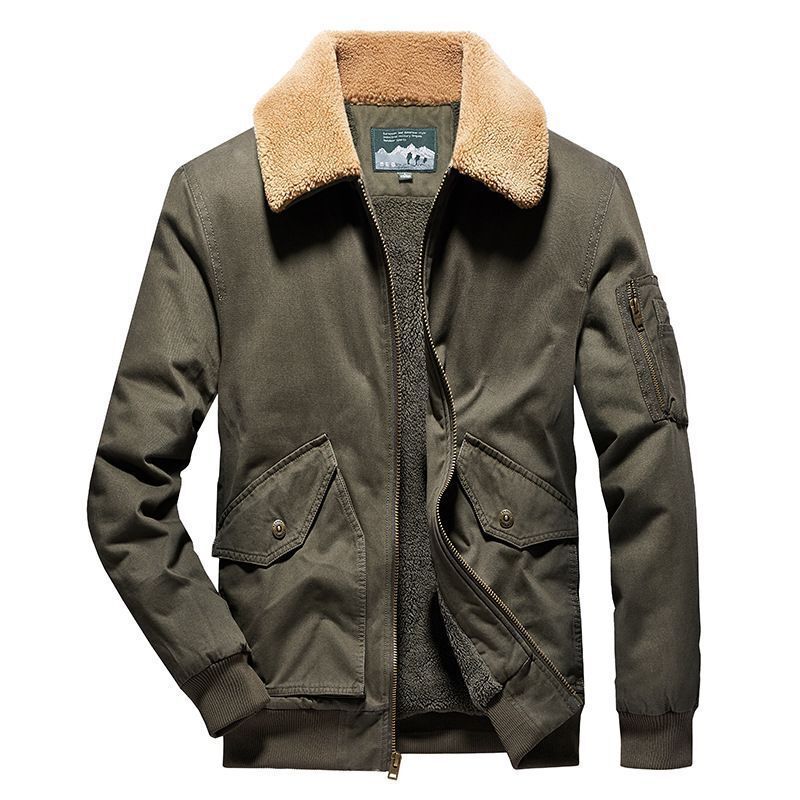 Herren Canvas-Fliegerblouson mit Sherpa-Innenfutter, Teddykragen und Utility‑Taschen Nord Taschen