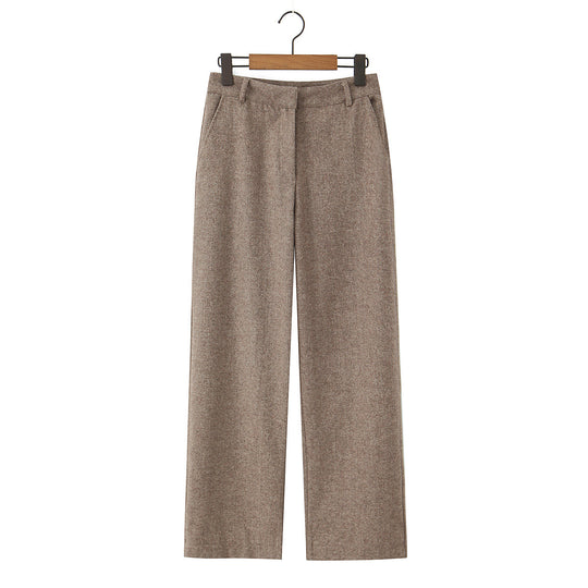 Damen Hochtaillierte weite Wollmix-Hose mit geradem Bein Nord Taschen