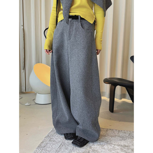 Damen Weite Wollmix-Palazzohose mit hoher Taille, Bundfalten und Eingrifftaschen Nord Taschen