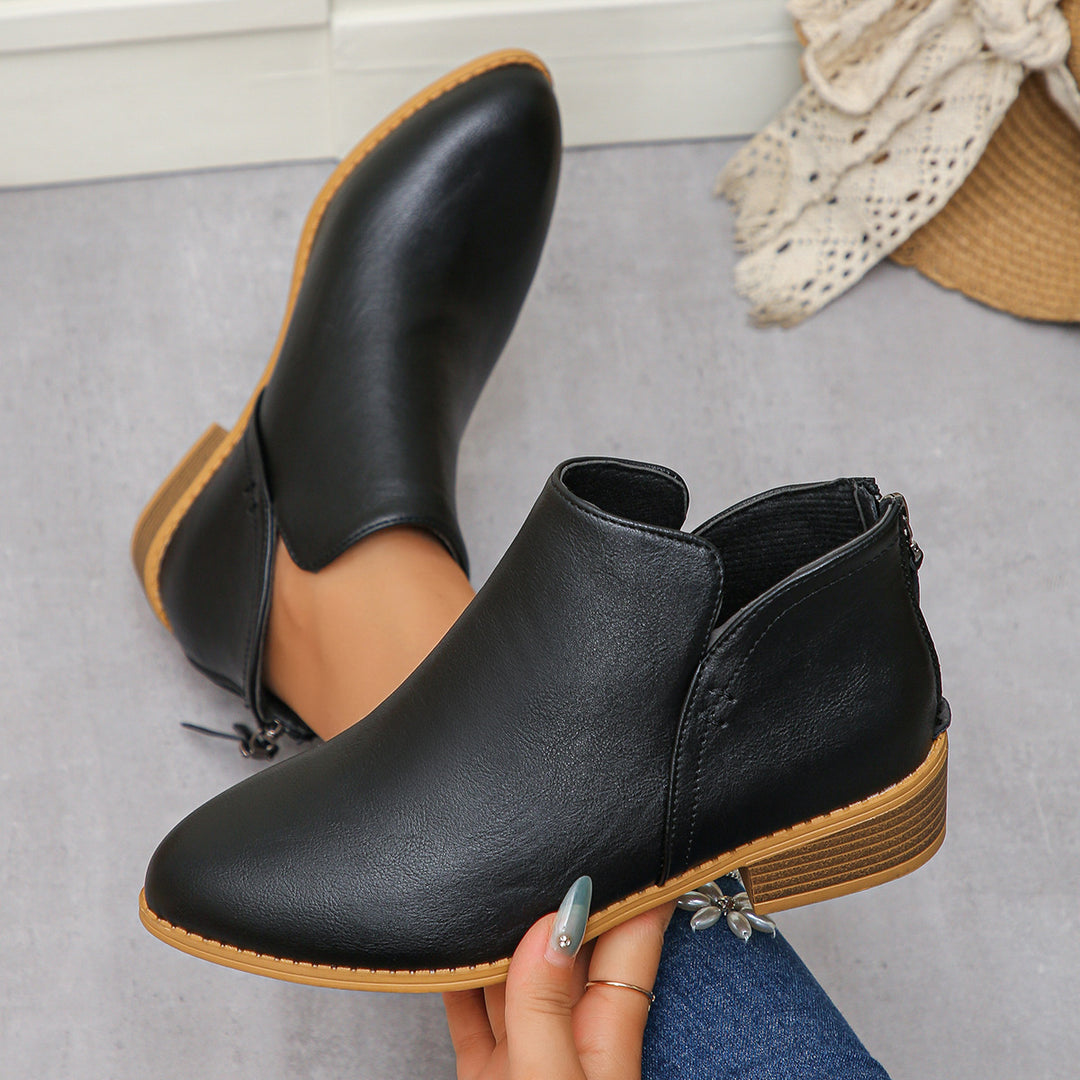 Damen Knöchelstiefel aus Veloursoptik mit niedrigem Blockabsatz und Rückreißverschluss Nord Taschen