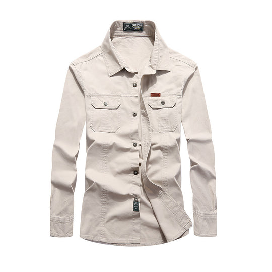 Herren robustes Canvas-Overshirt mit Brustpattentaschen, Hemdkragen und Utility-Details Nord Taschen