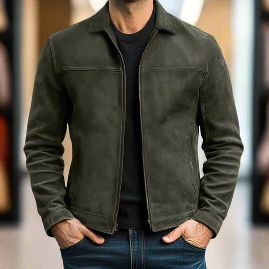Herren Kurzblouson aus Wildleder mit Hemdkragen und seitlichen Eingrifftaschen Nord Taschen