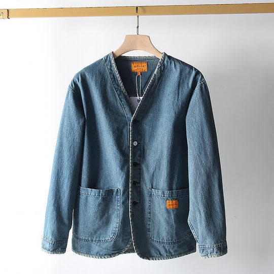 Herren Leichtes Jeans-Sakko im Overshirt-Stil mit V‑Ausschnitt und aufgesetzten Taschen Nord Taschen