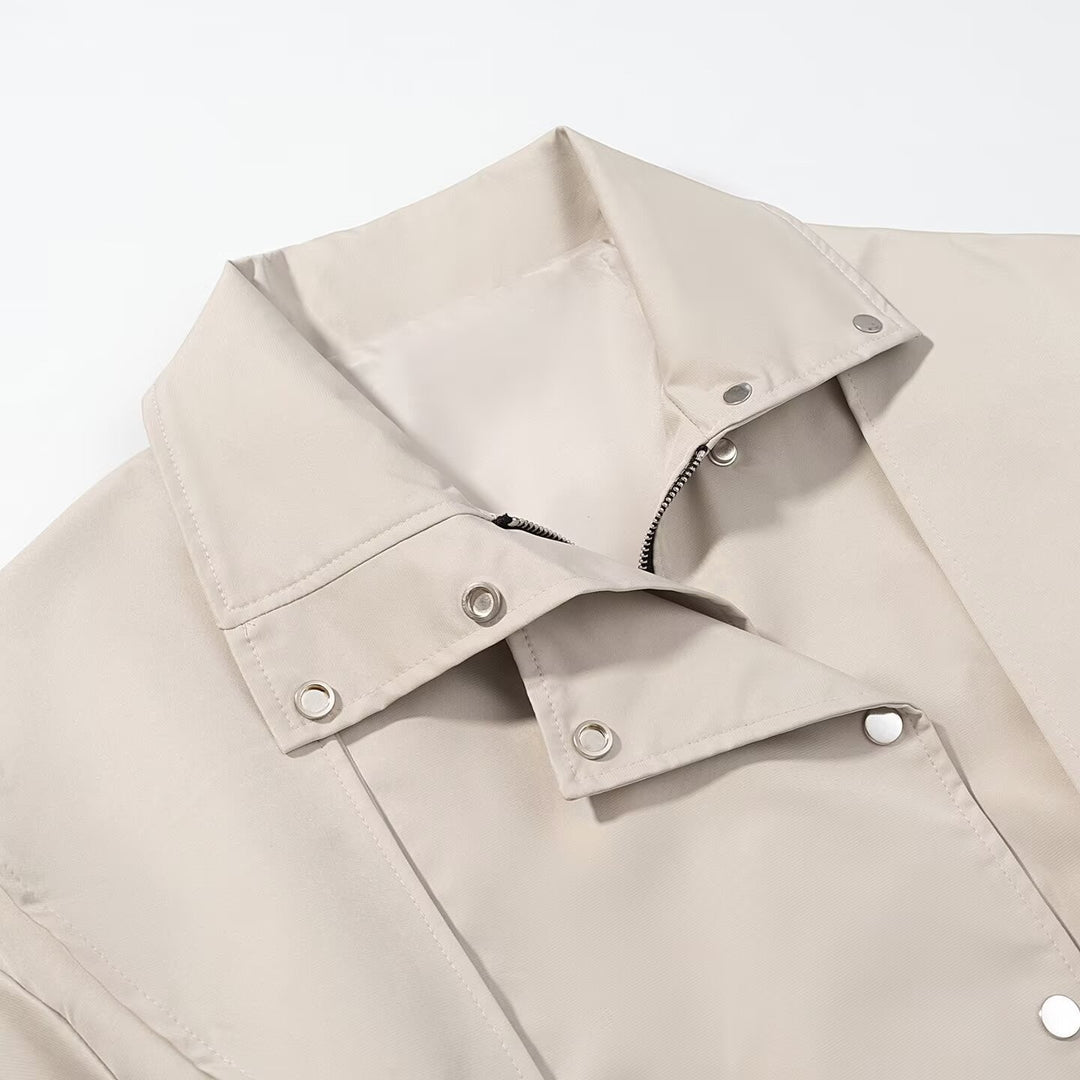 Damen Kurztrench mit Cape-Schulter, hohem Stehkragen und Bindegürtel Nord Taschen