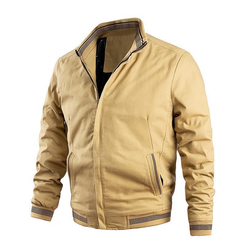 Herren leichter Canvas-Bomber im Retro-Pilotencut mit gestreiften Rippbündchen und verdeckter Reißverschluss Nord Taschen