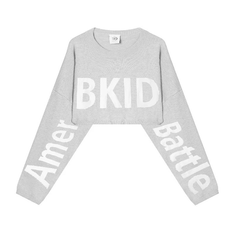 Damen Cropped Strickpullover mit weiten Raglanärmeln und Statement-Schriftzug Nord Taschen