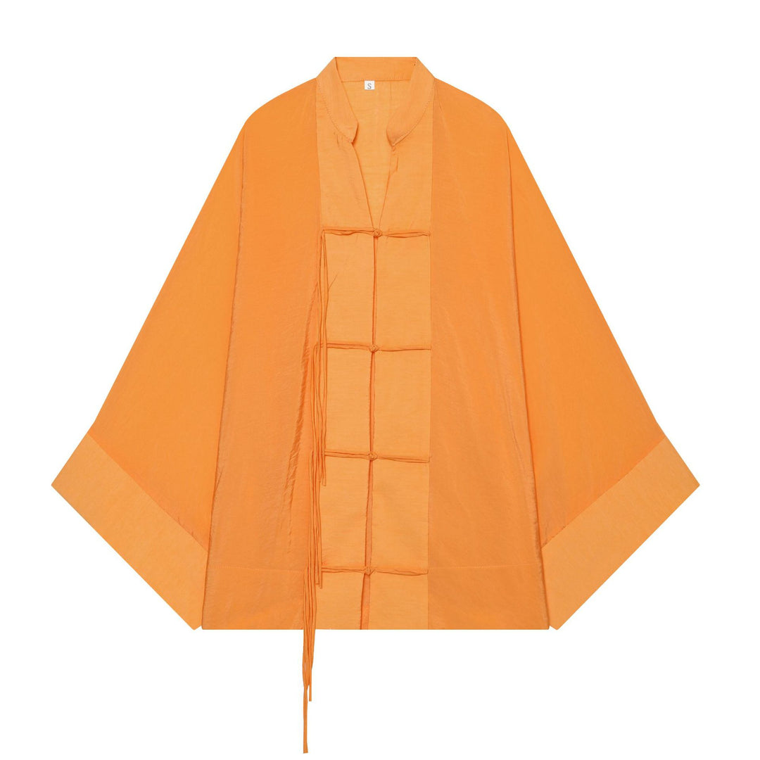 Damen Kimono-Capejacke mit Chinaknopfverschluss und langen Quasten Nord Taschen