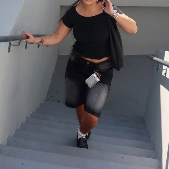 Damen Denim-Shorts mit lässigem Schnitt und mittlerer Leibhöhe