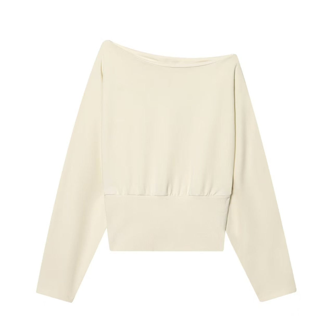 Damen Oversize Off-Shoulder Cropped-Pullover mit Fledermausärmeln und breitem Rippbündchen Nord Taschen