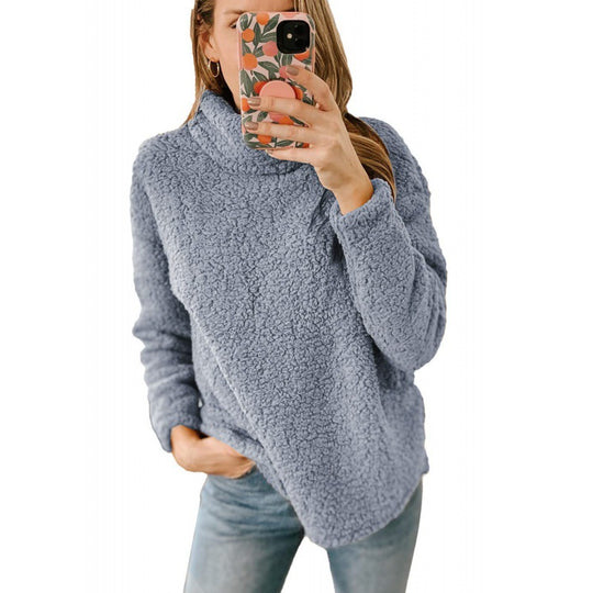 Damen Kuscheliger Oversize‑Teddy‑Pullover mit Stehkragen und gerundetem Saum Nord Taschen