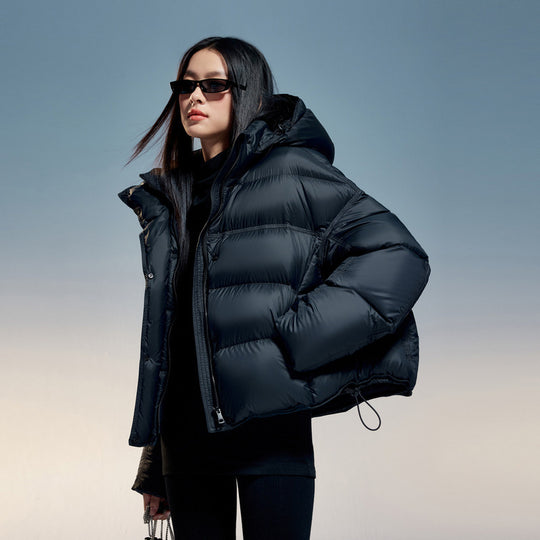 Damen Kurz geschnittene Steppjacke mit Kapuze und hoher Isolierung Nord Taschen