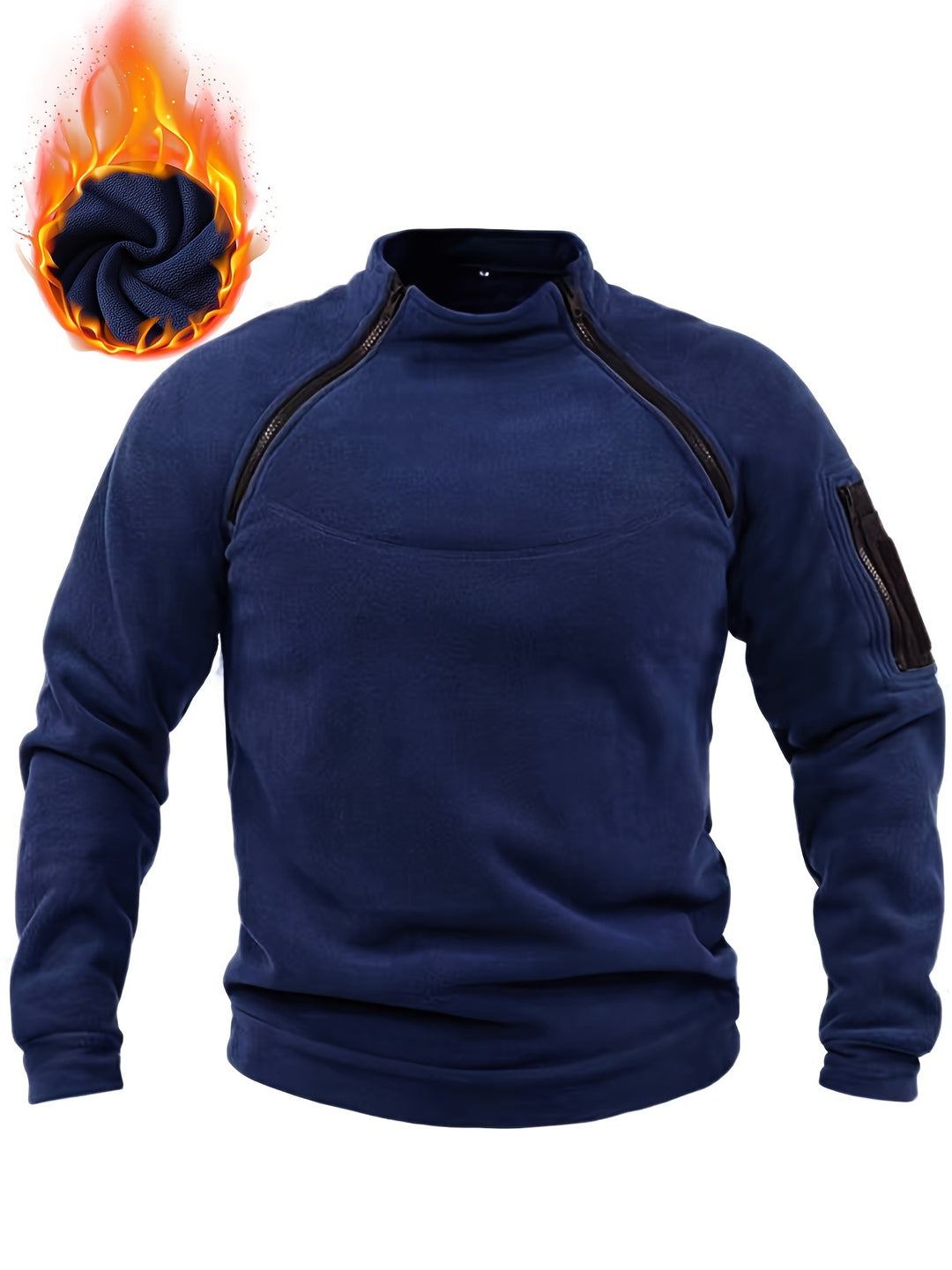 Herren Thermo-Fleecepullover mit Schulterreißverschlüssen, Stehkragen & Ärmel‑Utilitytasche Nord Taschen