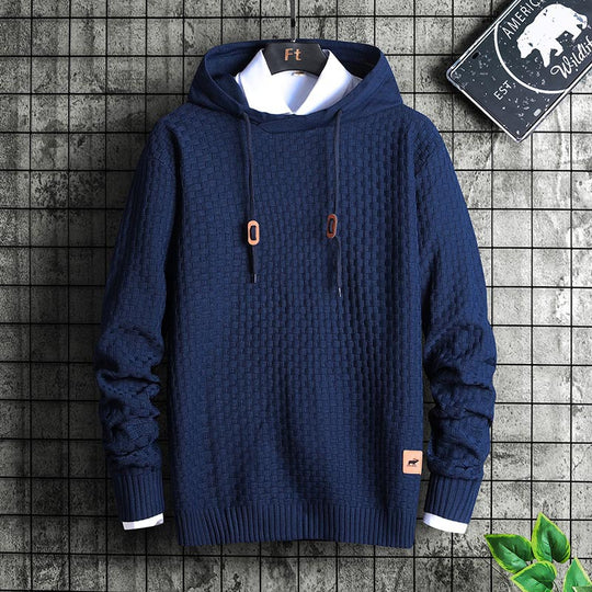 Herren Strukturiertes Kapuzenstrick-Pullover mit Reliefstruktur Nord Taschen