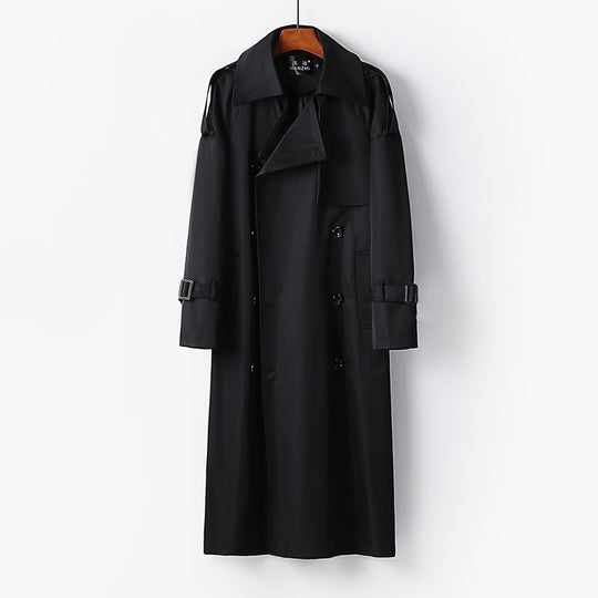 Damen Langer Doppelreihiger Trenchcoat mit Bindegürtel und Epauletten Nord Taschen