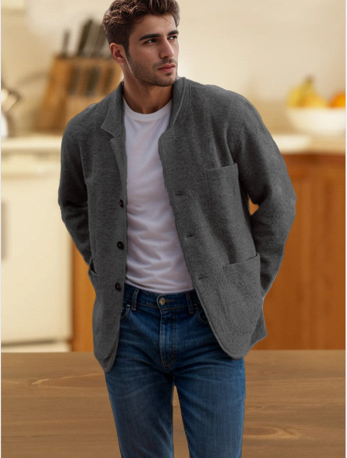 Herren Sakkoartige Strickjacke mit Hemdkragen und aufgesetzten Taschen Nord Taschen