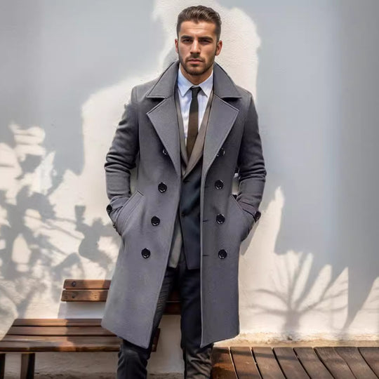 Herren Doppelreihiger Wollmantel mit breitem Revers und taillierter Silhouette Nord Taschen
