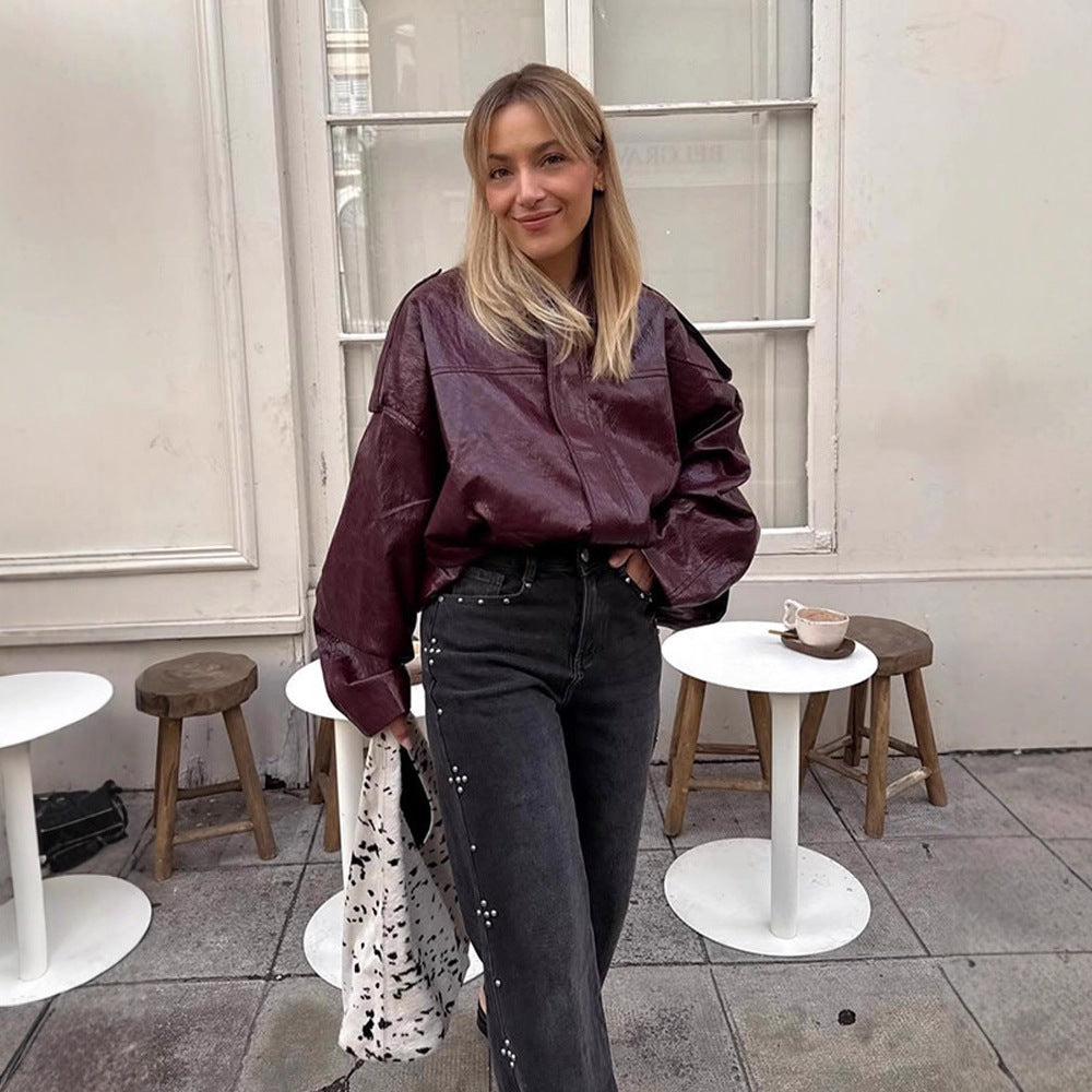 Damen Kurzblouson in glänzender Lackoptik mit Boxy‑Silhouette und überschnittenen Schultern Nord Taschen