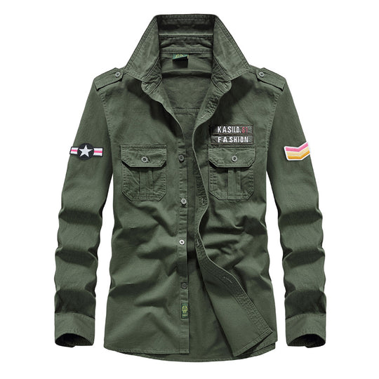 Herren modisches Langarmhemd im Army-Stil Nord Taschen