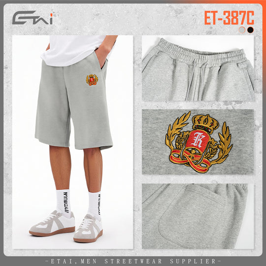 Herren Knieumspielende French-Terry Sweatshorts mit Kordelzug und gesticktem Wappen Nord Taschen