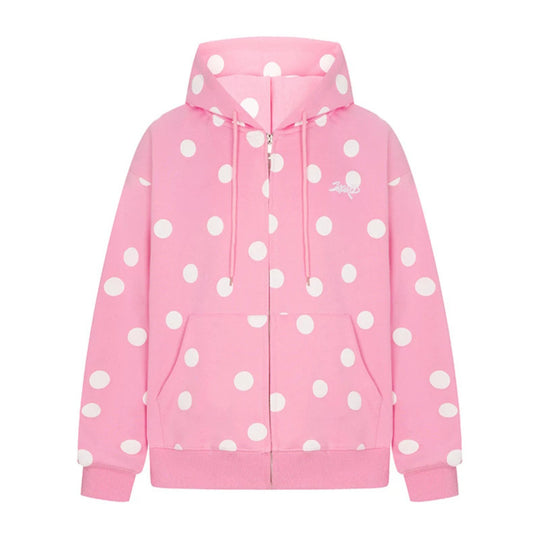 Damen Kapuzen-Sweatjacke mit durchgehendem Reißverschluss, Oversize-Schnitt und Polka-Dot-Print Nord Taschen