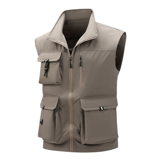 Herren Multifunktionale Outdoor-Utility-Weste mit mehreren Cargo-Taschen und Stehkragen Nord Taschen