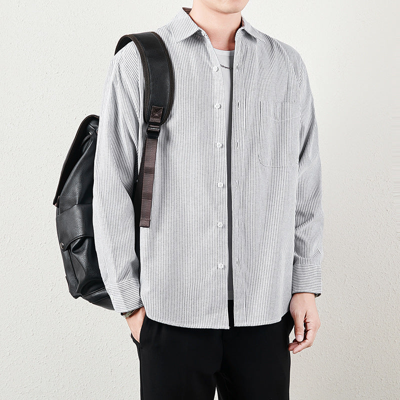 Herren Gestreiftes Oversize-Freizeithemd aus Baumwollmischung mit Brusttasche Nord Taschen