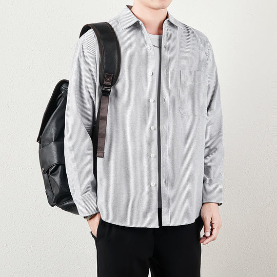 Herren Gestreiftes Oversize-Freizeithemd aus Baumwollmischung mit Brusttasche Nord Taschen