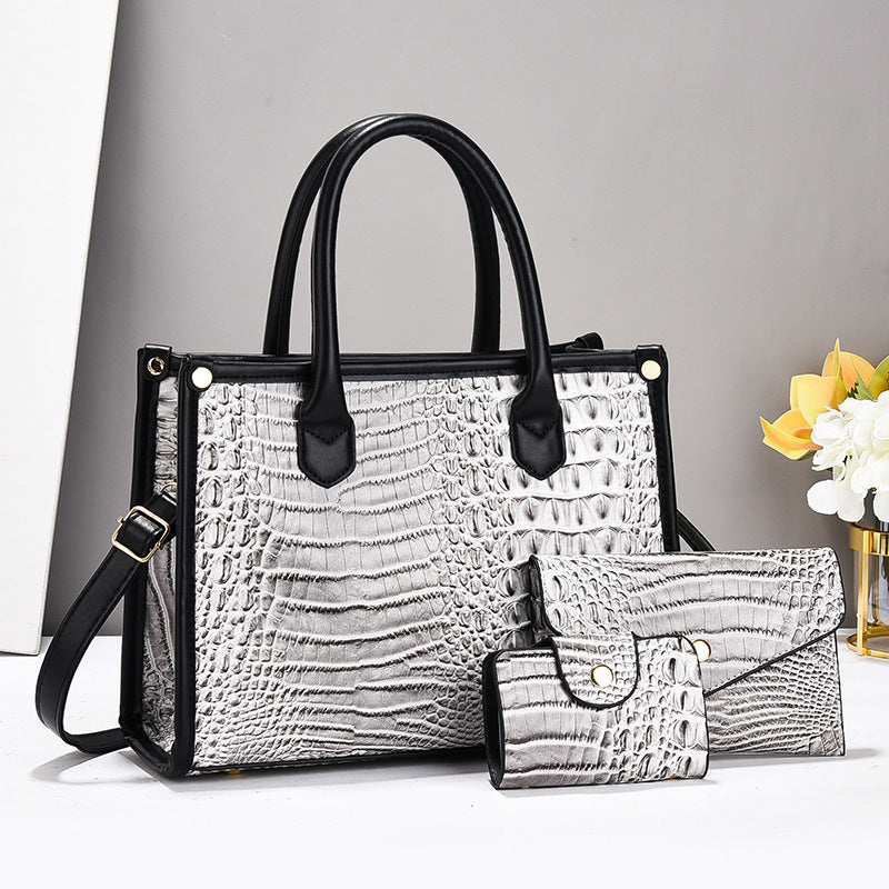Damen Handtaschen-Set mit elegantem Krokodil-Leder-Look und abnehmbaren Zubehör Nord Taschen