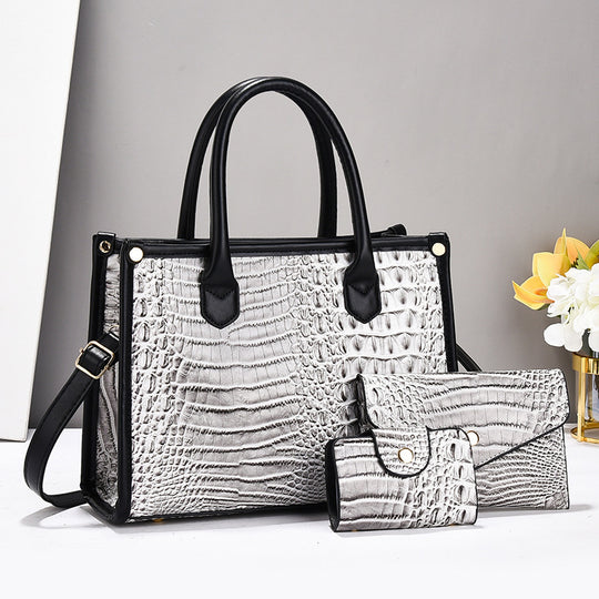 Damen Handtaschen-Set mit elegantem Krokodil-Leder-Look und abnehmbaren Zubehör Nord Taschen
