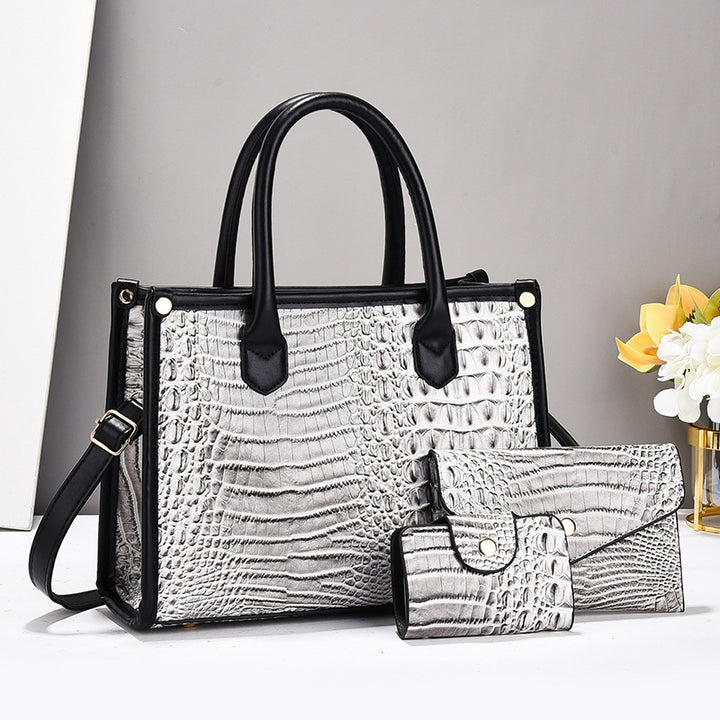 Damen Handtaschen-Set mit elegantem Krokodil-Leder-Look und abnehmbaren Zubehör Nord Taschen