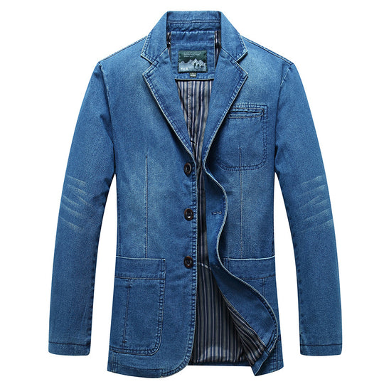 Herren Jeansblazer im Sakko‑Stil mit gestreifter Innenfütterung und aufgesetzten Taschen Nord Taschen