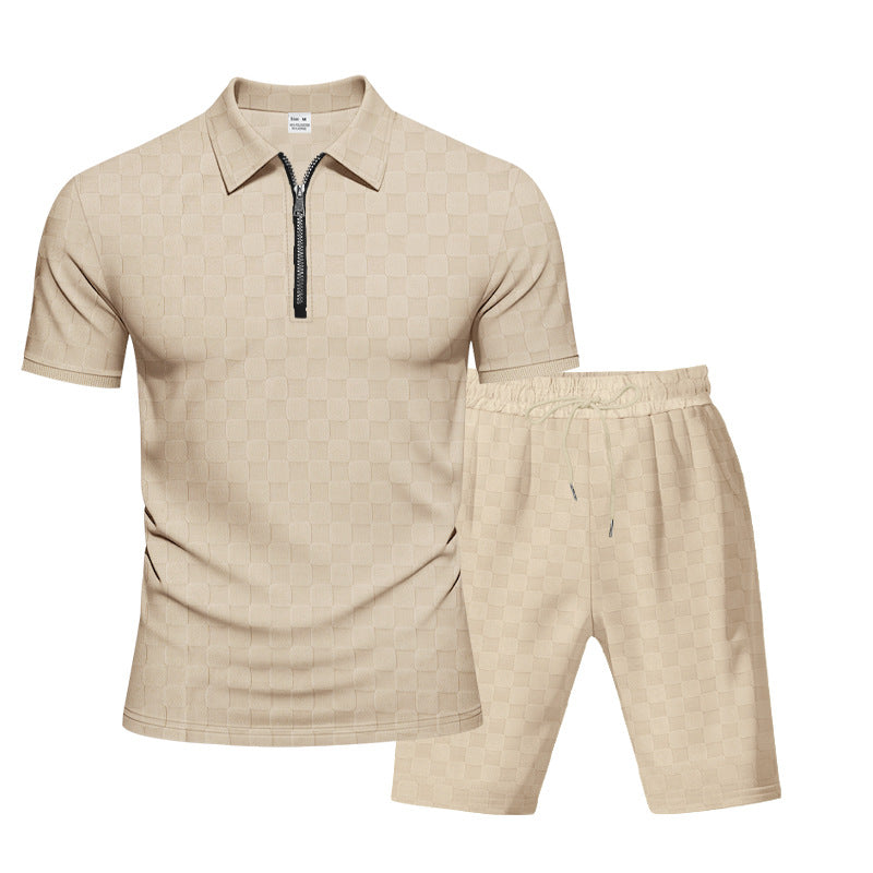 Herren sportliches Kurzarm-Oberteil mit Zipper und bequemen Shorts Nord Taschen