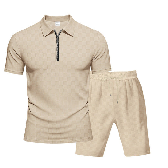 Herren sportliches Kurzarm-Oberteil mit Zipper und bequemen Shorts Nord Taschen