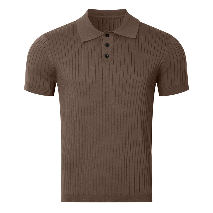 Herren nan schmal geschnittenes geripptes Poloshirt aus Feinstrick mit Kurzarm und Polokragen