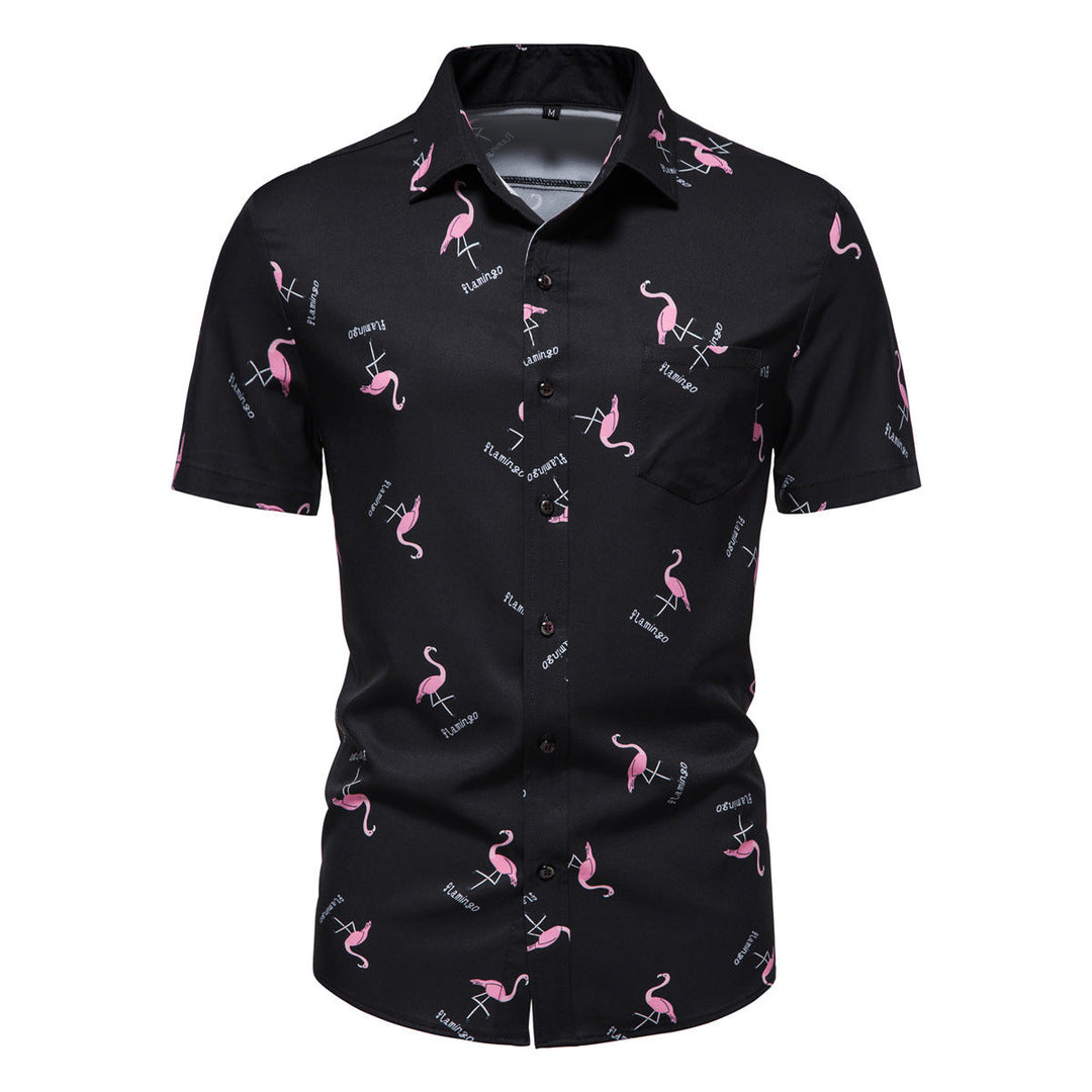 Herren Kurzarmhemd mit modernem Flamingo-Muster