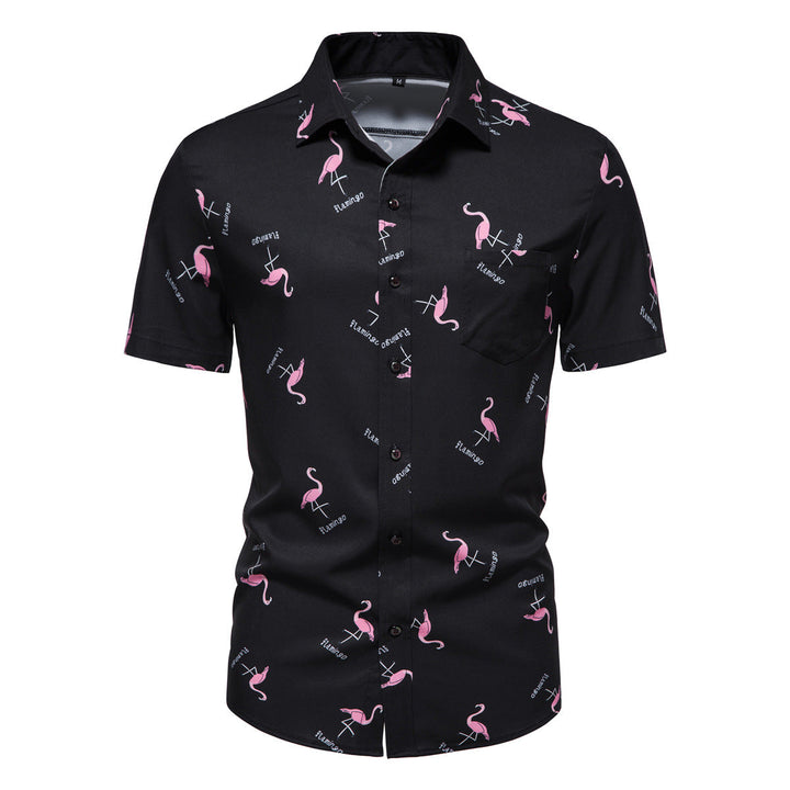 Herren Kurzarmhemd mit modernem Flamingo-Muster
