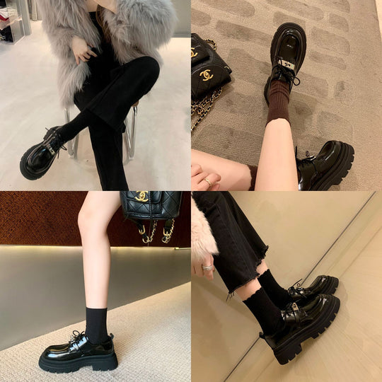 Damen Chunky Lackleder‑Schnürloafer mit markanter Lug‑Sohle und dekorativer Metallschnalle Nord Taschen
