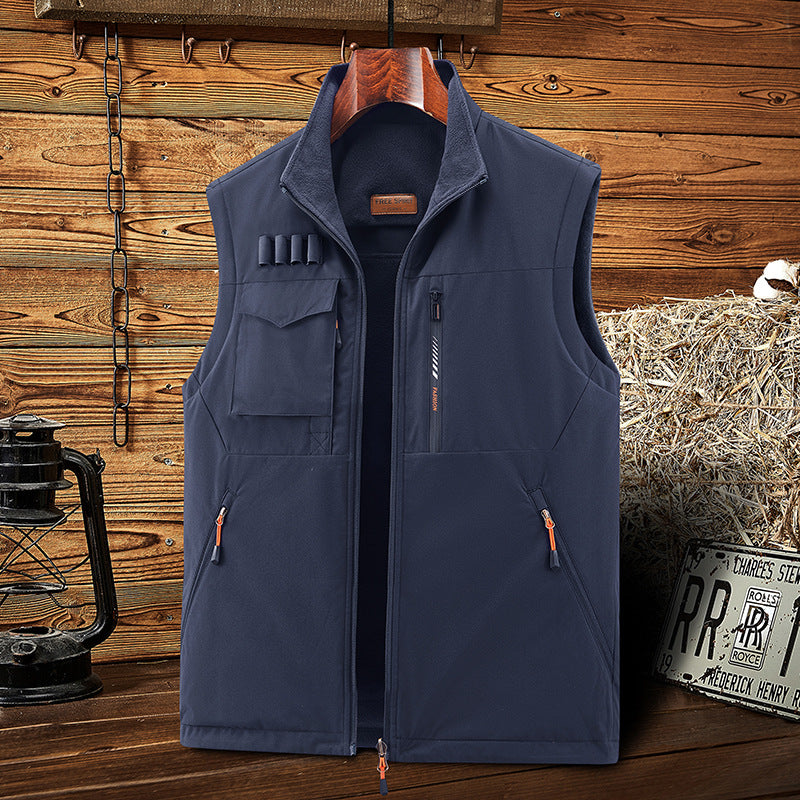 Herren Ärmellose Softshell-Outdoor-Weste mit Fleecefutter, hohem Stehkragen und Multifunktions‑Taschen Nord Taschen