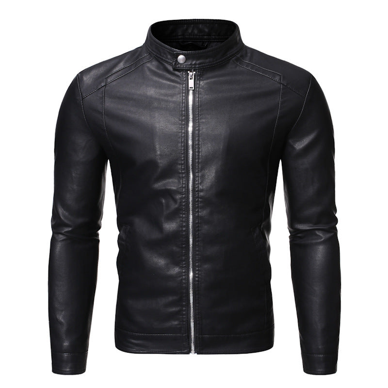 Herren Slim-Fit Lederoptik-Blouson im Racer-Minimalstil mit Druckknopf-Stehkragen Nord Taschen