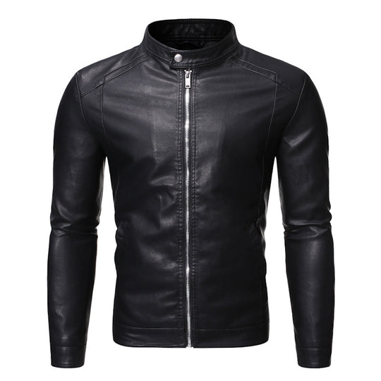 Herren Slim-Fit Lederoptik-Blouson im Racer-Minimalstil mit Druckknopf-Stehkragen Nord Taschen
