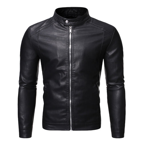 Herren Slim-Fit Lederoptik-Blouson im Racer-Minimalstil mit Druckknopf-Stehkragen Nord Taschen