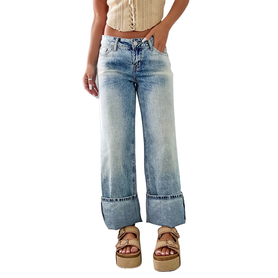 Damen Weite High-Waist Jeans mit breitem Umschlag Nord Taschen