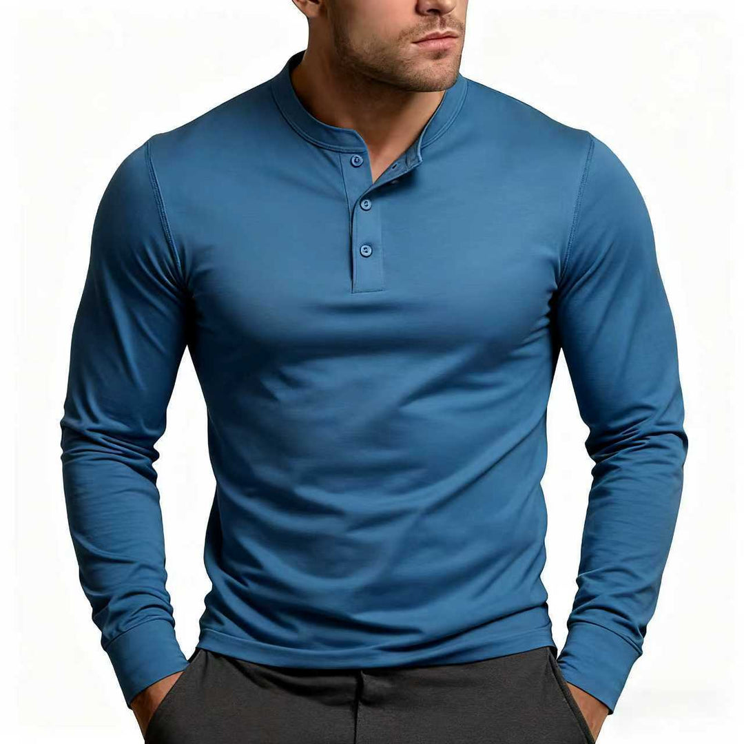 Herren Langarm-Henley-Shirt mit klassischem Knopfdetail und körpernaher Passform