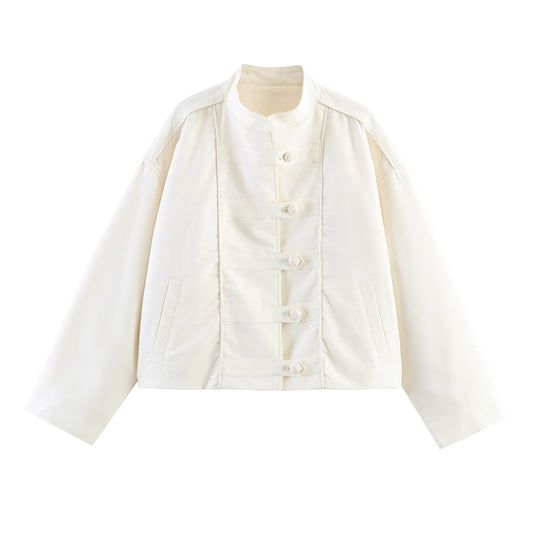 Damen Oversize Jacke mit Stehkragen und chinesischen Zierknöpfen Nord Taschen