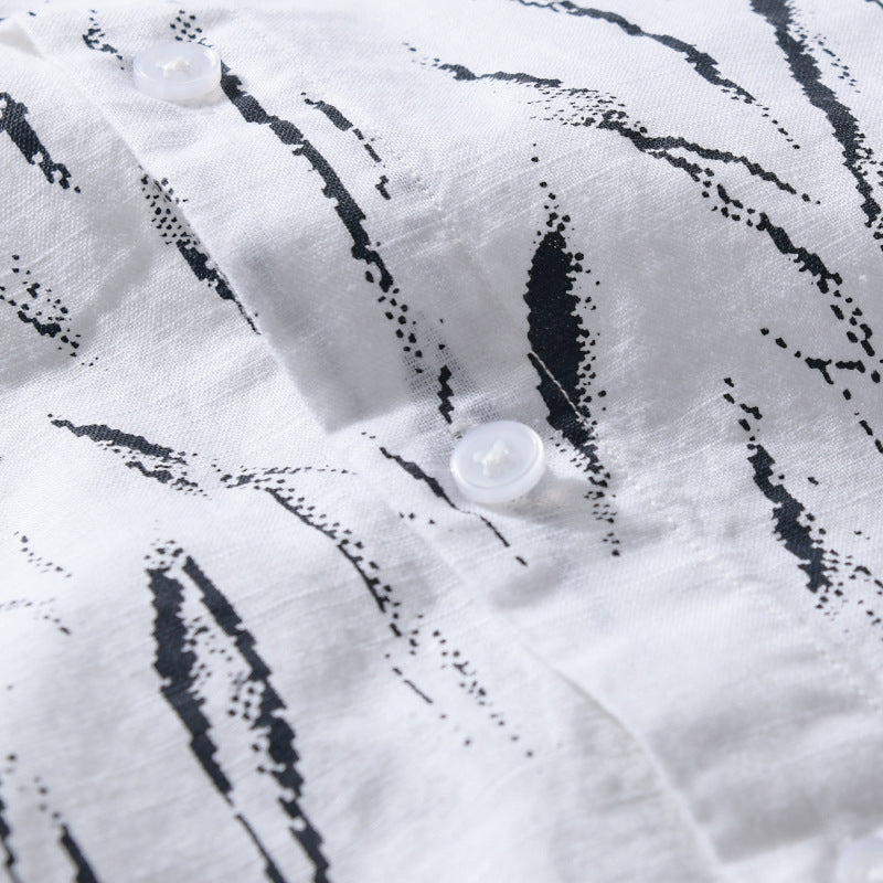 Herren Leichtes Leinen-Baumwoll-Hemd mit abstraktem Pinselprint und Relaxed-Fit Nord Taschen