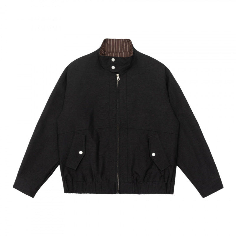 Herren Boxy-Zip-Blouson aus meliertem Strickstoff mit gestreifter Kragenfütterung und elastischem Saum Nord Taschen