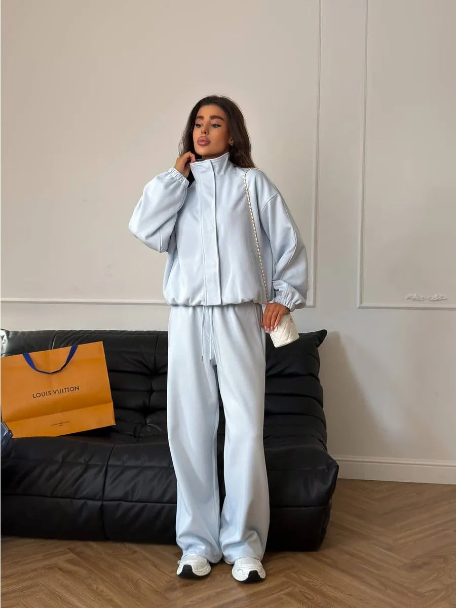 Damen gekürztes Reißverschluss-Hoodie mit Stehkragen und hochgeschnittener Kordel-Jogginghose Nord Taschen